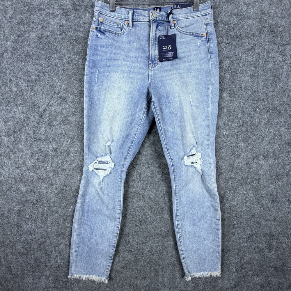 Gap Jeans Women 10 Blue Denim Vintage Stretch High Rise True Skinny Ankle Ripped